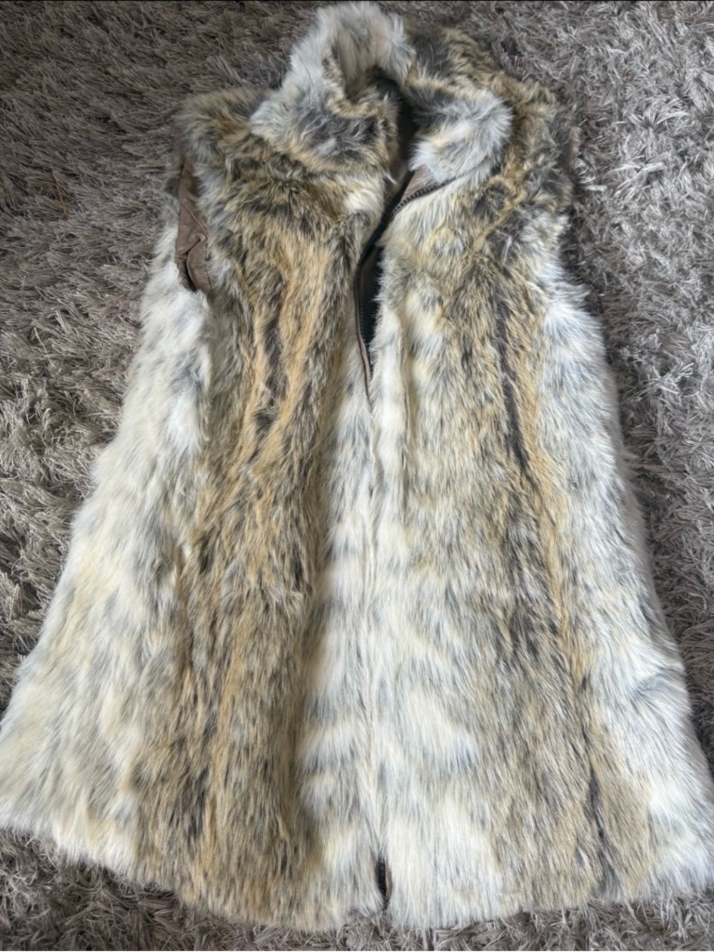 Faux Fur Sleeveless Vest in Natural Taupe